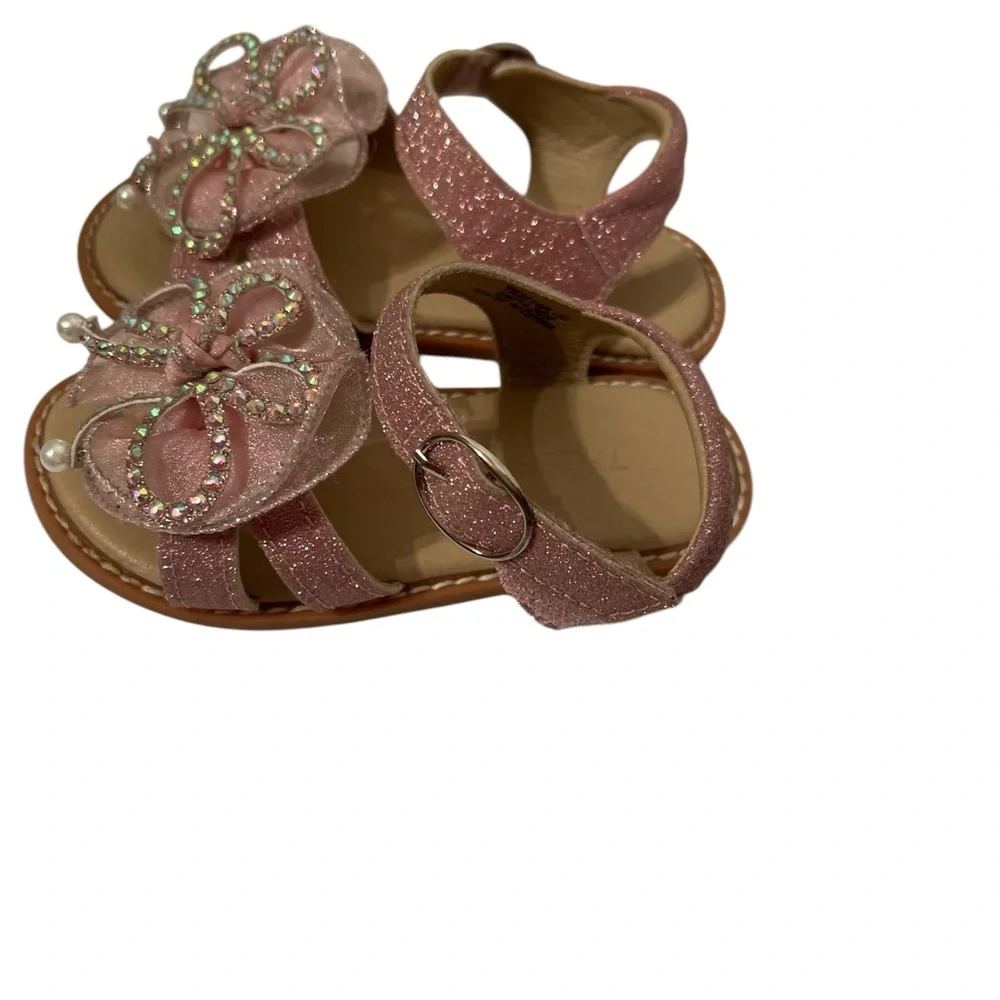 Theebron Pink Baby Girl Glitter Embellished Princess Sandals Size 6 M